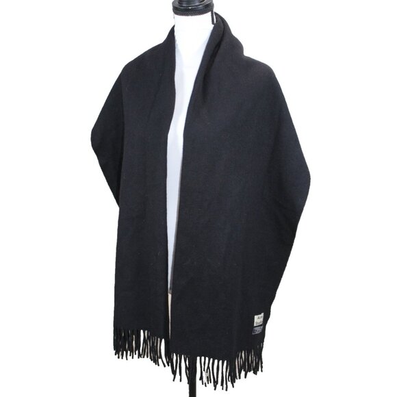 ACNE STUDIOS Tippet Virgin Wool Womens Mens Black Tassle Scarf Shawl 71"x 28" - Picture 1 of 6